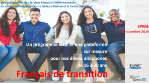 Page titre de la présentation PPT Français de transition